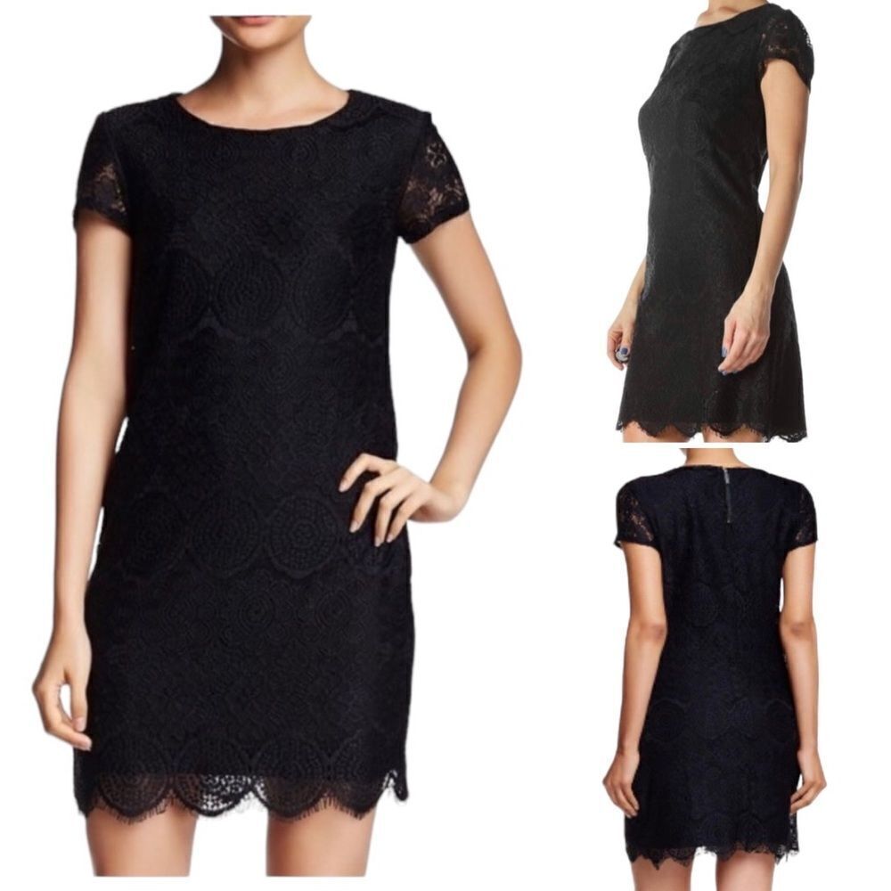 Laundry by Shelli Segal Black Short Sleeve Lace Mini Dress Sz 2